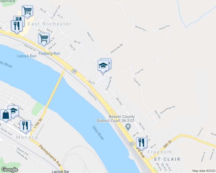 map of restaurants, bars, coffee shops, grocery stores, and more near 498 Unionville Road in Freedom