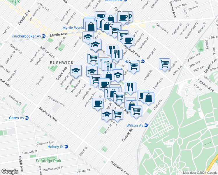 map of restaurants, bars, coffee shops, grocery stores, and more near in Brooklyn