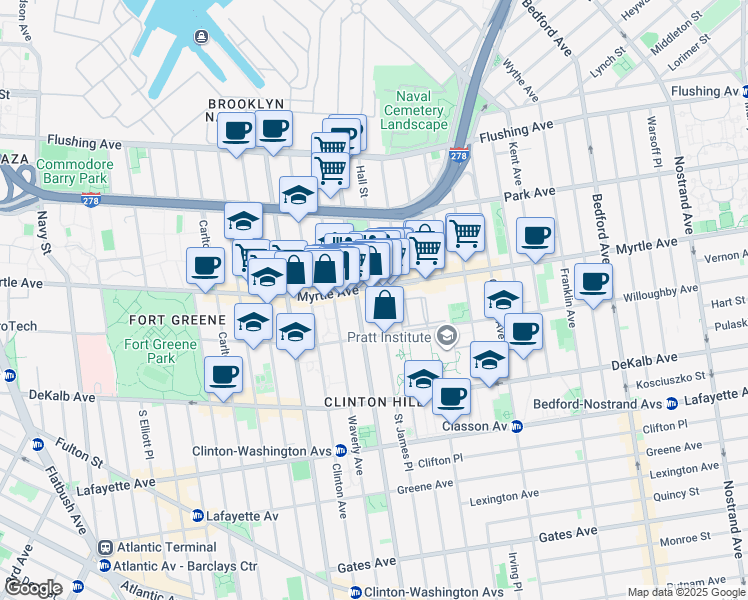map of restaurants, bars, coffee shops, grocery stores, and more near in Brooklyn