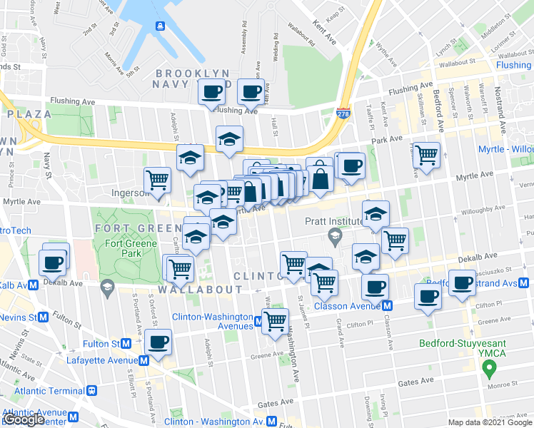 map of restaurants, bars, coffee shops, grocery stores, and more near in Brooklyn