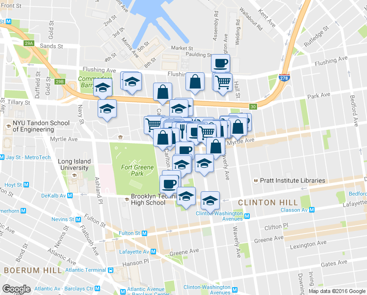 map of restaurants, bars, coffee shops, grocery stores, and more near in Brooklyn