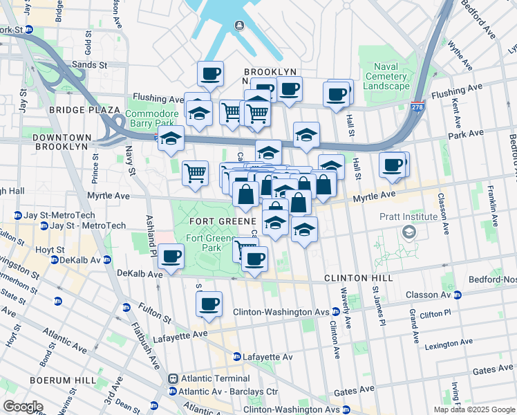 map of restaurants, bars, coffee shops, grocery stores, and more near in Brooklyn