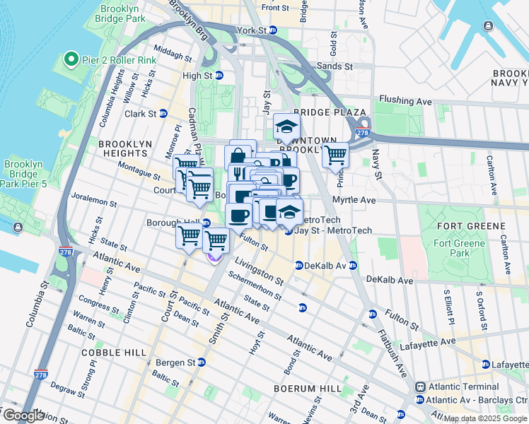 map of restaurants, bars, coffee shops, grocery stores, and more near in Brooklyn