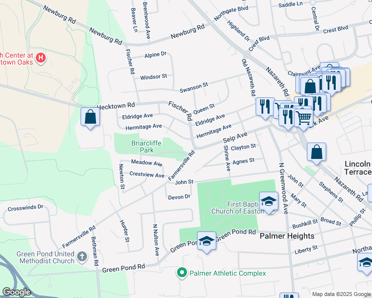 map of restaurants, bars, coffee shops, grocery stores, and more near 2820 Hermitage Avenue in Easton