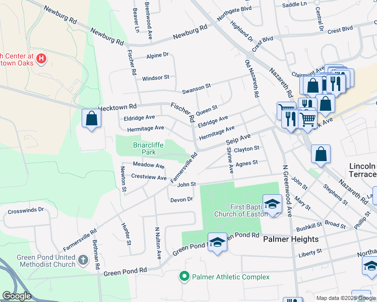 map of restaurants, bars, coffee shops, grocery stores, and more near 2820 Hermitage Avenue in Easton
