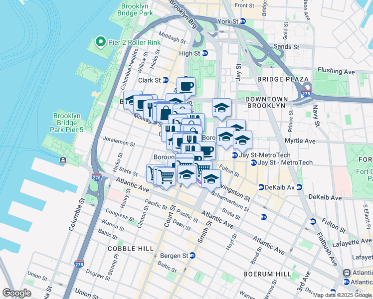 map of restaurants, bars, coffee shops, grocery stores, and more near in Brooklyn