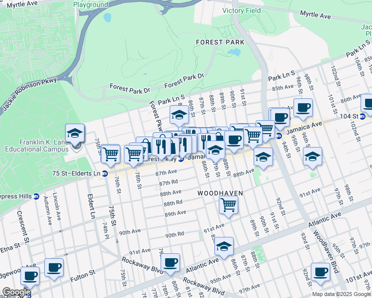 map of restaurants, bars, coffee shops, grocery stores, and more near in Queens