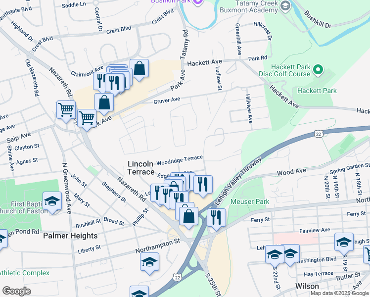 map of restaurants, bars, coffee shops, grocery stores, and more near 25 Stonecroft Drive in Easton