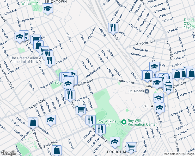 map of restaurants, bars, coffee shops, grocery stores, and more near in Queens