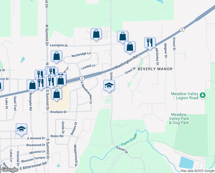 map of restaurants, bars, coffee shops, grocery stores, and more near 964 School Street in Washington