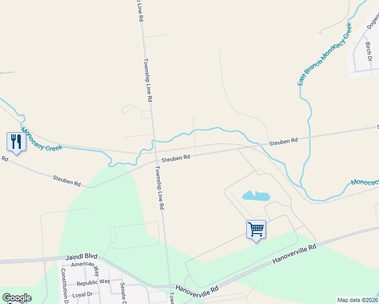 map of restaurants, bars, coffee shops, grocery stores, and more near 4932 Steuben Road in Nazareth