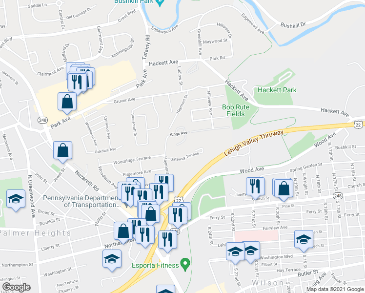 map of restaurants, bars, coffee shops, grocery stores, and more near 50 Hillside Court South in Easton
