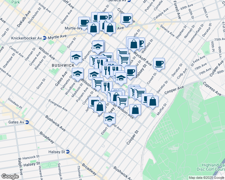 map of restaurants, bars, coffee shops, grocery stores, and more near in Brooklyn