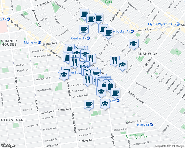 map of restaurants, bars, coffee shops, grocery stores, and more near in Brooklyn