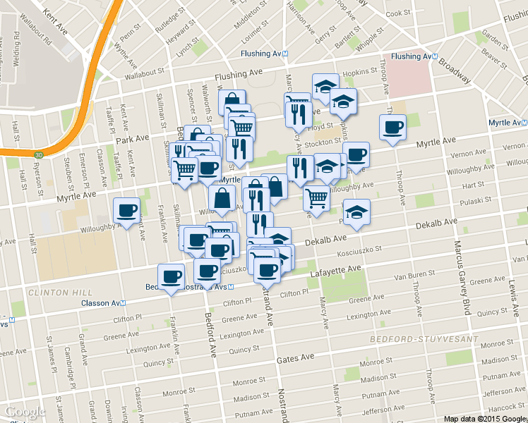 map of restaurants, bars, coffee shops, grocery stores, and more near in Brooklyn