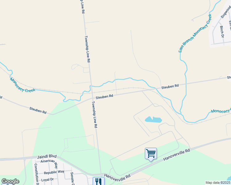 map of restaurants, bars, coffee shops, grocery stores, and more near 4932 Steuben Road in Nazareth