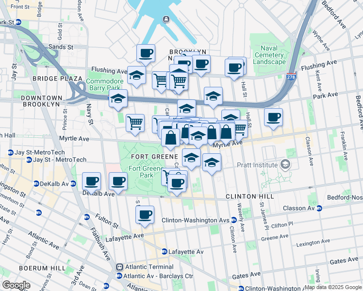 map of restaurants, bars, coffee shops, grocery stores, and more near in Brooklyn