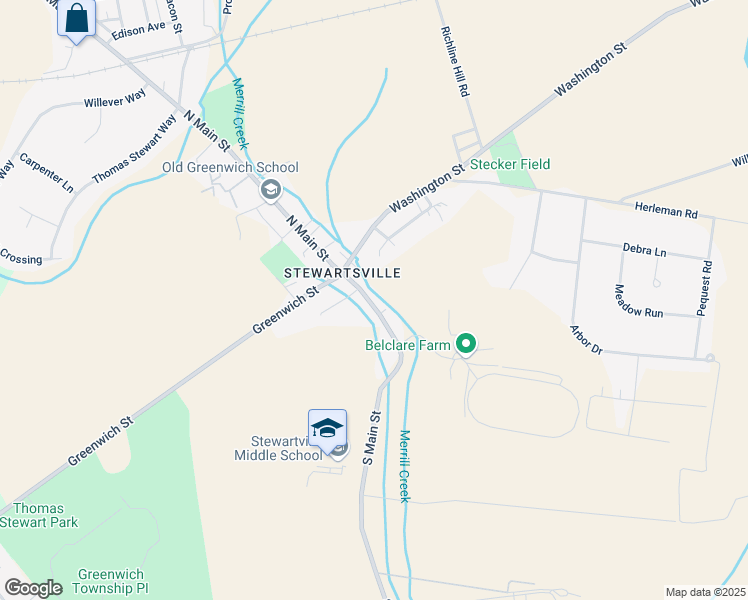 map of restaurants, bars, coffee shops, grocery stores, and more near 615 South Main Street in Stewartsville