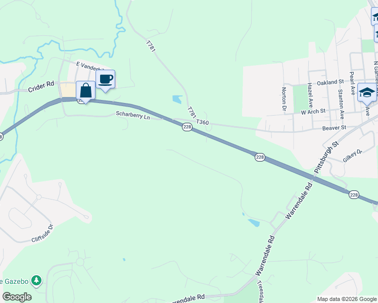 map of restaurants, bars, coffee shops, grocery stores, and more near 235 Horseshoe Drive in Mars