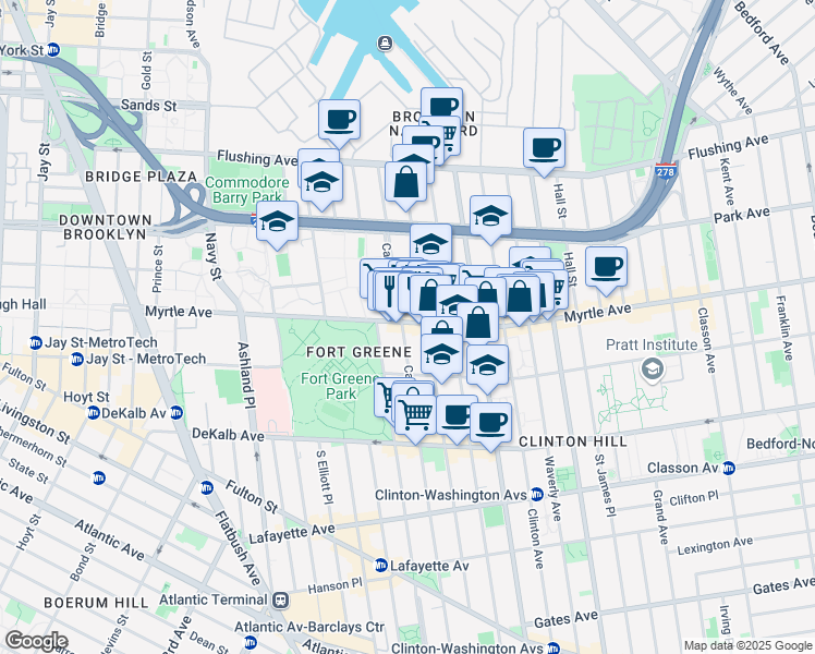 map of restaurants, bars, coffee shops, grocery stores, and more near in Brooklyn