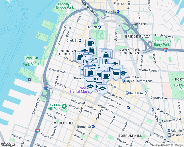 map of restaurants, bars, coffee shops, grocery stores, and more near in Brooklyn