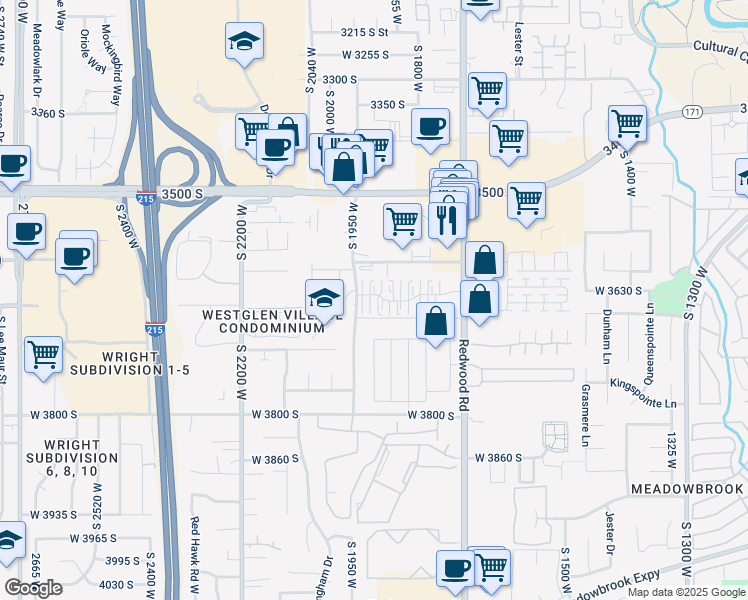 map of restaurants, bars, coffee shops, grocery stores, and more near 1907 West Homestead Farms Lane in West Valley City