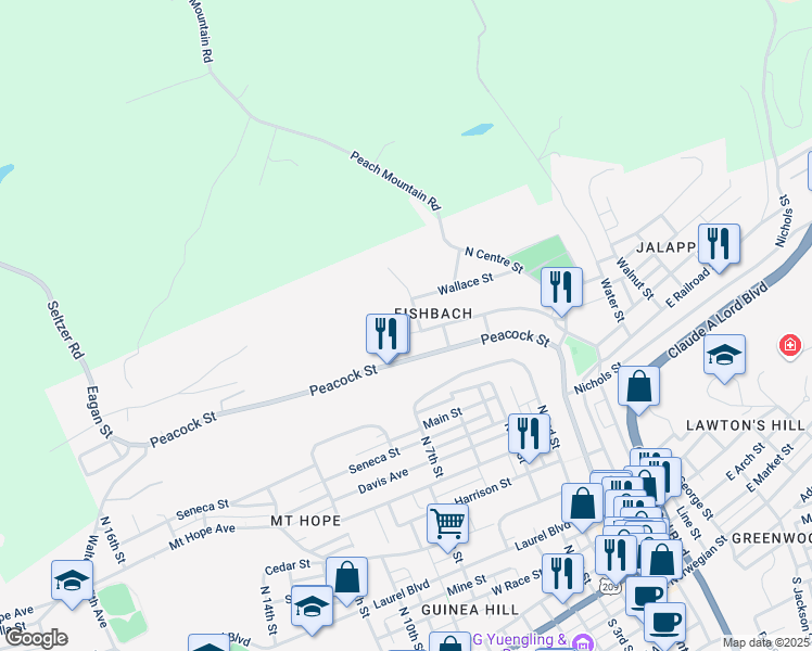 map of restaurants, bars, coffee shops, grocery stores, and more near 709 Ravine Street in Pottsville