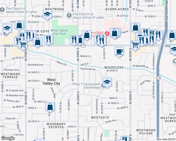 map of restaurants, bars, coffee shops, grocery stores, and more near 4323 Sunnyvale Drive in Salt Lake City