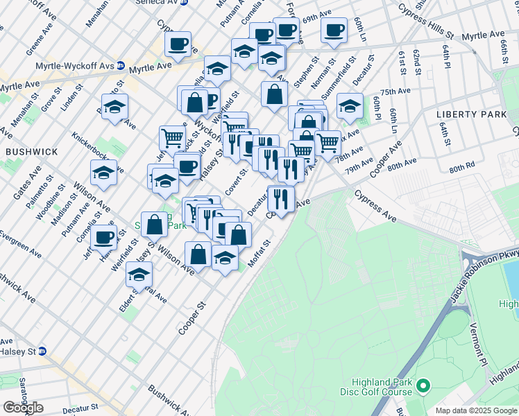 map of restaurants, bars, coffee shops, grocery stores, and more near in Brooklyn