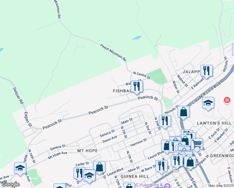map of restaurants, bars, coffee shops, grocery stores, and more near 310 West Railroad Street in Pottsville