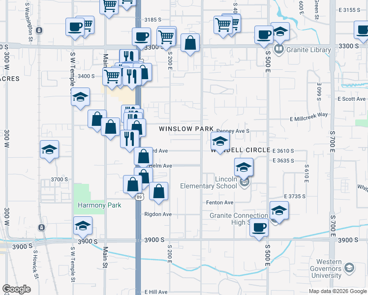 map of restaurants, bars, coffee shops, grocery stores, and more near 249 Baird Avenue in Salt Lake City