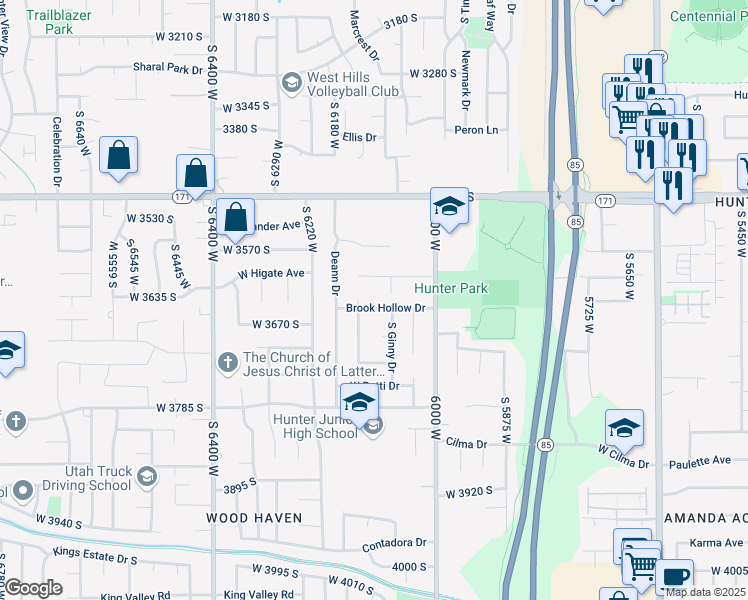 map of restaurants, bars, coffee shops, grocery stores, and more near 6081 Country Apple Court in West Valley City