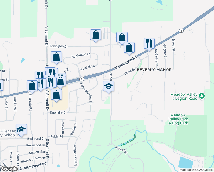 map of restaurants, bars, coffee shops, grocery stores, and more near 944 School Street in Washington