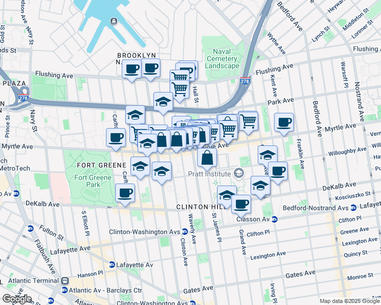 map of restaurants, bars, coffee shops, grocery stores, and more near in Brooklyn