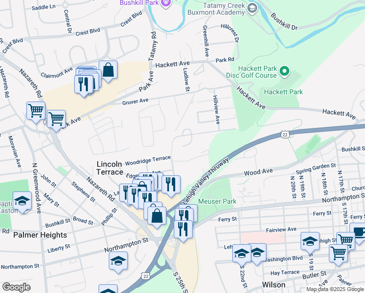 map of restaurants, bars, coffee shops, grocery stores, and more near 87 Hillside Court South in Easton