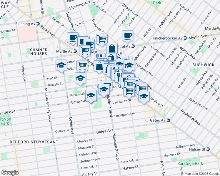 map of restaurants, bars, coffee shops, grocery stores, and more near in Brooklyn