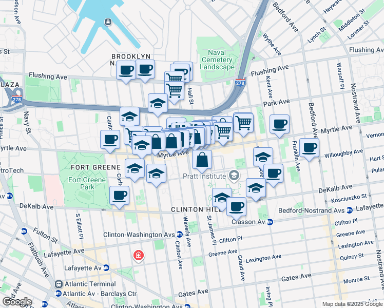 map of restaurants, bars, coffee shops, grocery stores, and more near in Brooklyn
