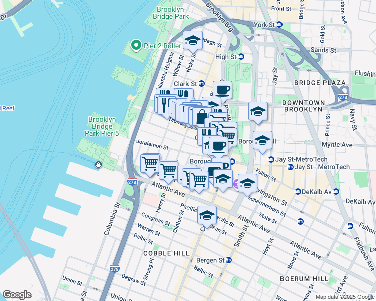 map of restaurants, bars, coffee shops, grocery stores, and more near in Brooklyn