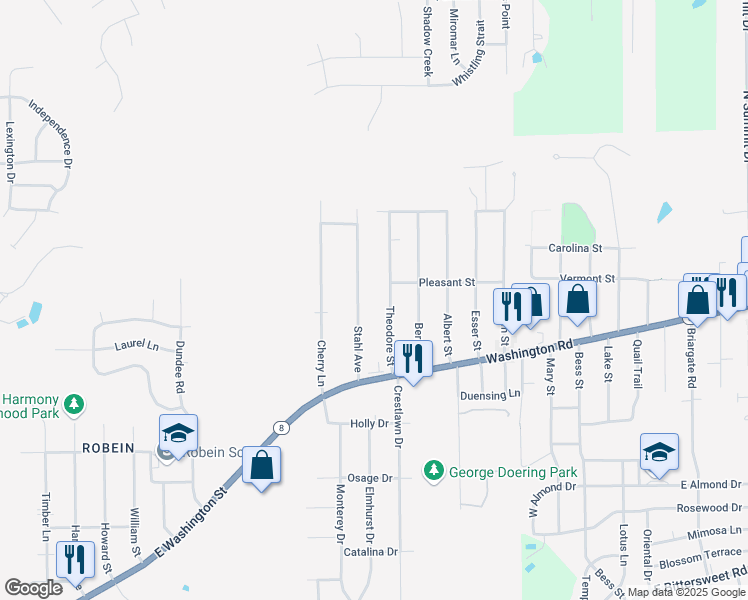 map of restaurants, bars, coffee shops, grocery stores, and more near 200 Stahl Avenue in Washington