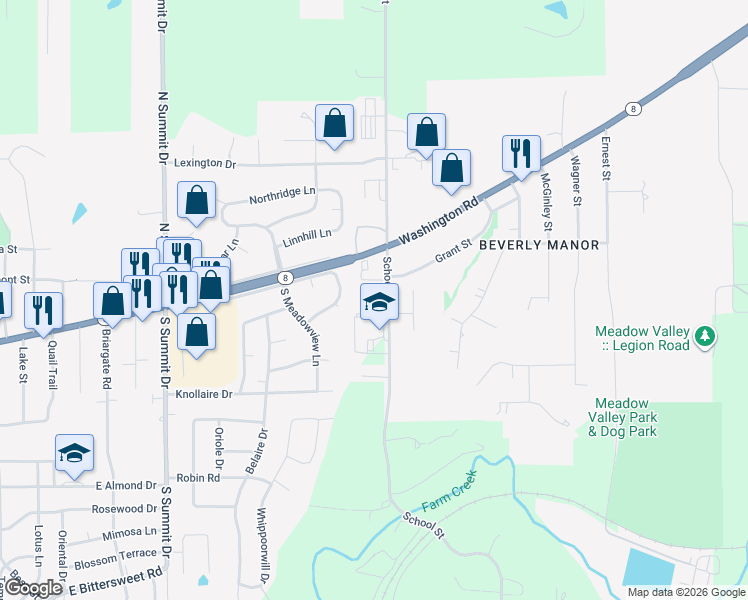 map of restaurants, bars, coffee shops, grocery stores, and more near 930 School Street in Washington