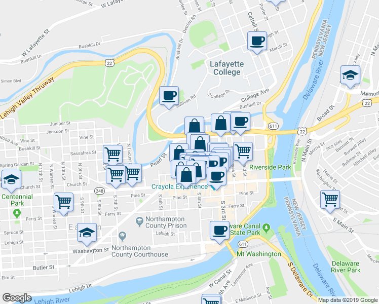 map of restaurants, bars, coffee shops, grocery stores, and more near 415 Spring Garden Street in Easton