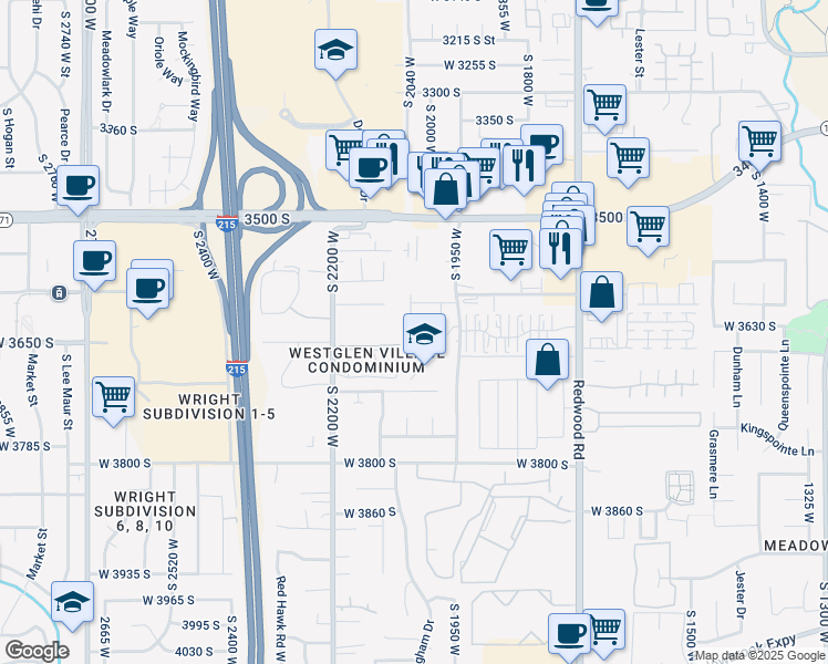 map of restaurants, bars, coffee shops, grocery stores, and more near 2037 Stone Creek Drive in West Valley City