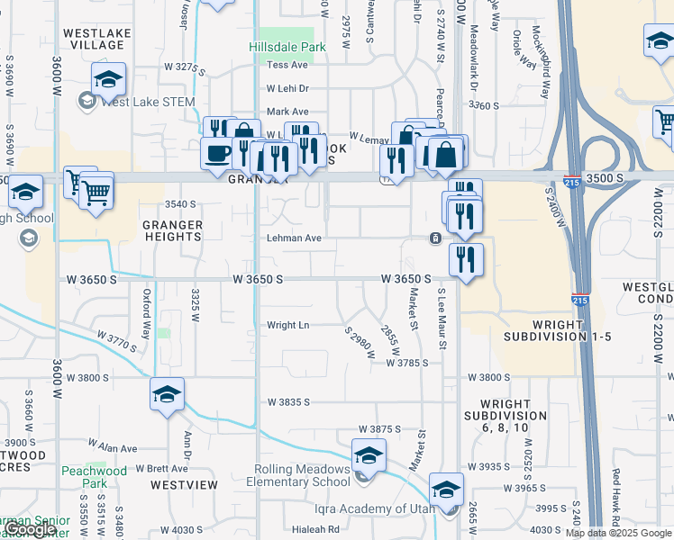 map of restaurants, bars, coffee shops, grocery stores, and more near 2970 West 3650 South in West Valley City
