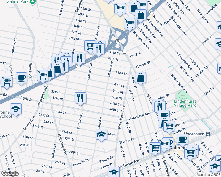 map of restaurants, bars, coffee shops, grocery stores, and more near 184 39th Street in Lindenhurst