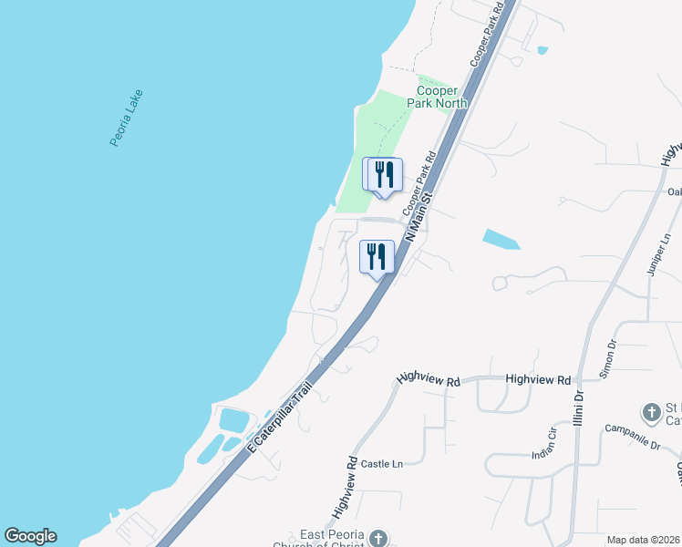 map of restaurants, bars, coffee shops, grocery stores, and more near 400 Harbor Pointe Drive in East Peoria