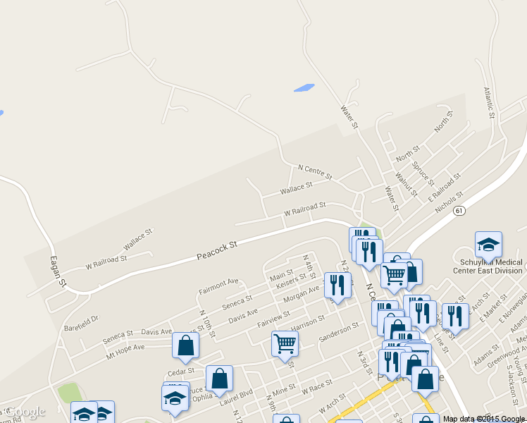 map of restaurants, bars, coffee shops, grocery stores, and more near 709 Ravine St in Pottsville