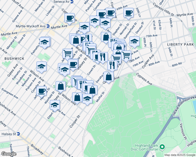 map of restaurants, bars, coffee shops, grocery stores, and more near in Brooklyn