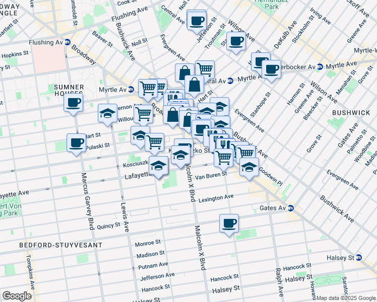 map of restaurants, bars, coffee shops, grocery stores, and more near in Brooklyn