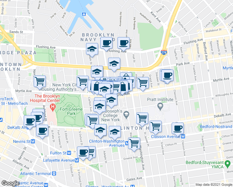 map of restaurants, bars, coffee shops, grocery stores, and more near in Brooklyn