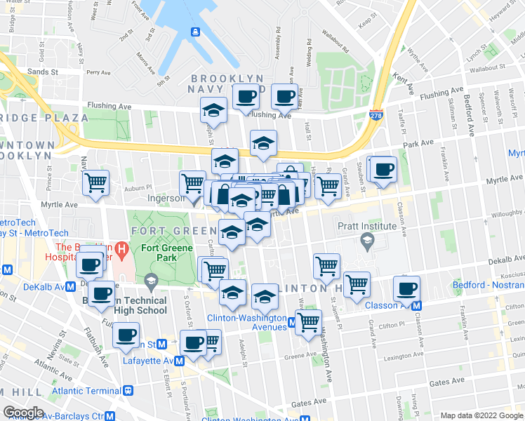 map of restaurants, bars, coffee shops, grocery stores, and more near in Brooklyn